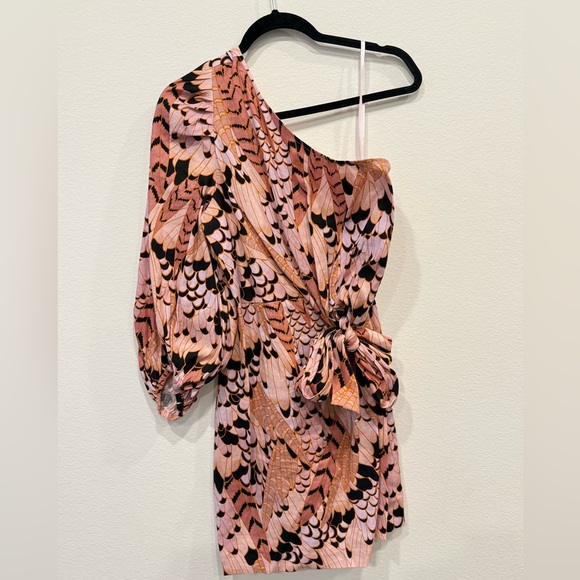 SOLD - Ted Baker Pink and Black Asymmetrical Smocked Cocktail Dress - Picture 5 of 6